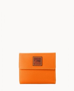 Dooney Pebble Grain Small Flap Credit Card Wallet Clementine ID-7UqBnZp3