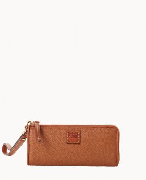 Dooney Pebble Grain Zip Clutch Wristlet Caramel ID-JgBRenud