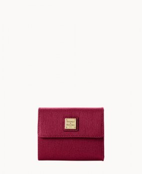 Dooney Saffiano Small Flap Credit Card Wallet Cranberry ID-R5UUCP3x