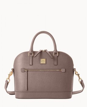 Dooney Saffiano Domed Zip Satchel Taupe ID-GCTDRPVr