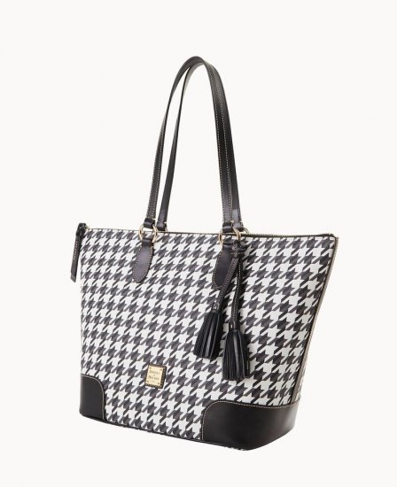 Dooney Houndstooth Career Tote Black ID-QtsIokdi - Click Image to Close