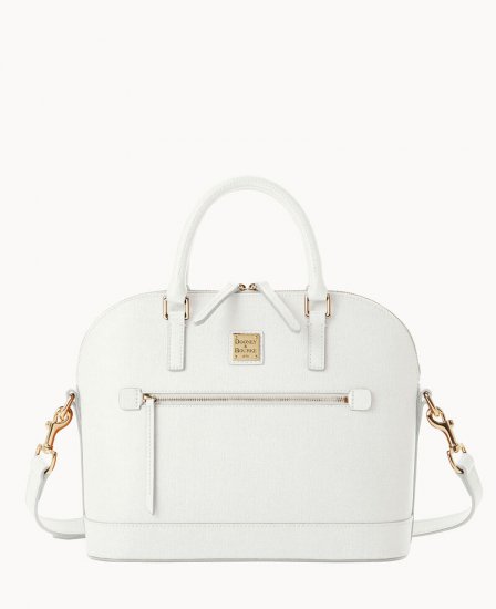 Dooney Saffiano Domed Zip Satchel Off White ID-27Kvq5oX - Click Image to Close