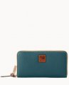 Dooney Pebble Grain Large Zip Around Wristlet Teal ID-SrcX3pkX