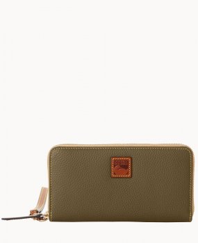 Dooney Pebble Grain Large Zip Around Wristlet Olive ID-B8Vmcbcy