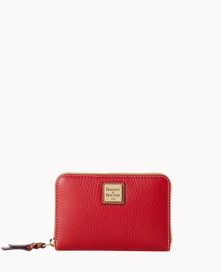 Dooney Pebble Grain Medium Zip Around Wallet Red ID-u4rUUHS2 - Click Image to Close